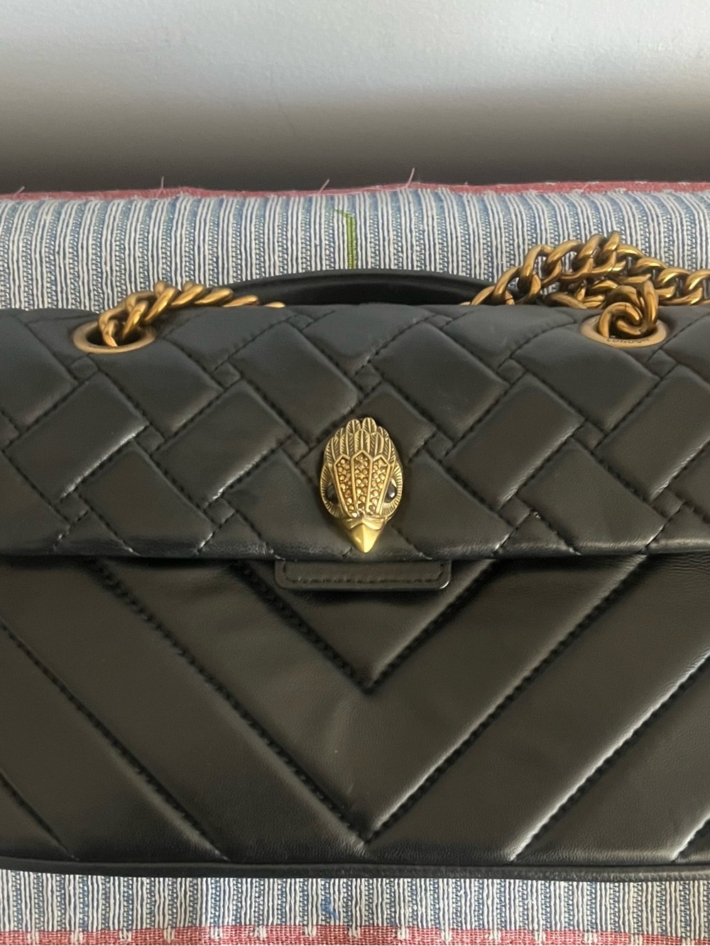 Kurt Geiger Kensington Black Quilted Shoulder Bag with Gold Chain - Picture 10 of 14